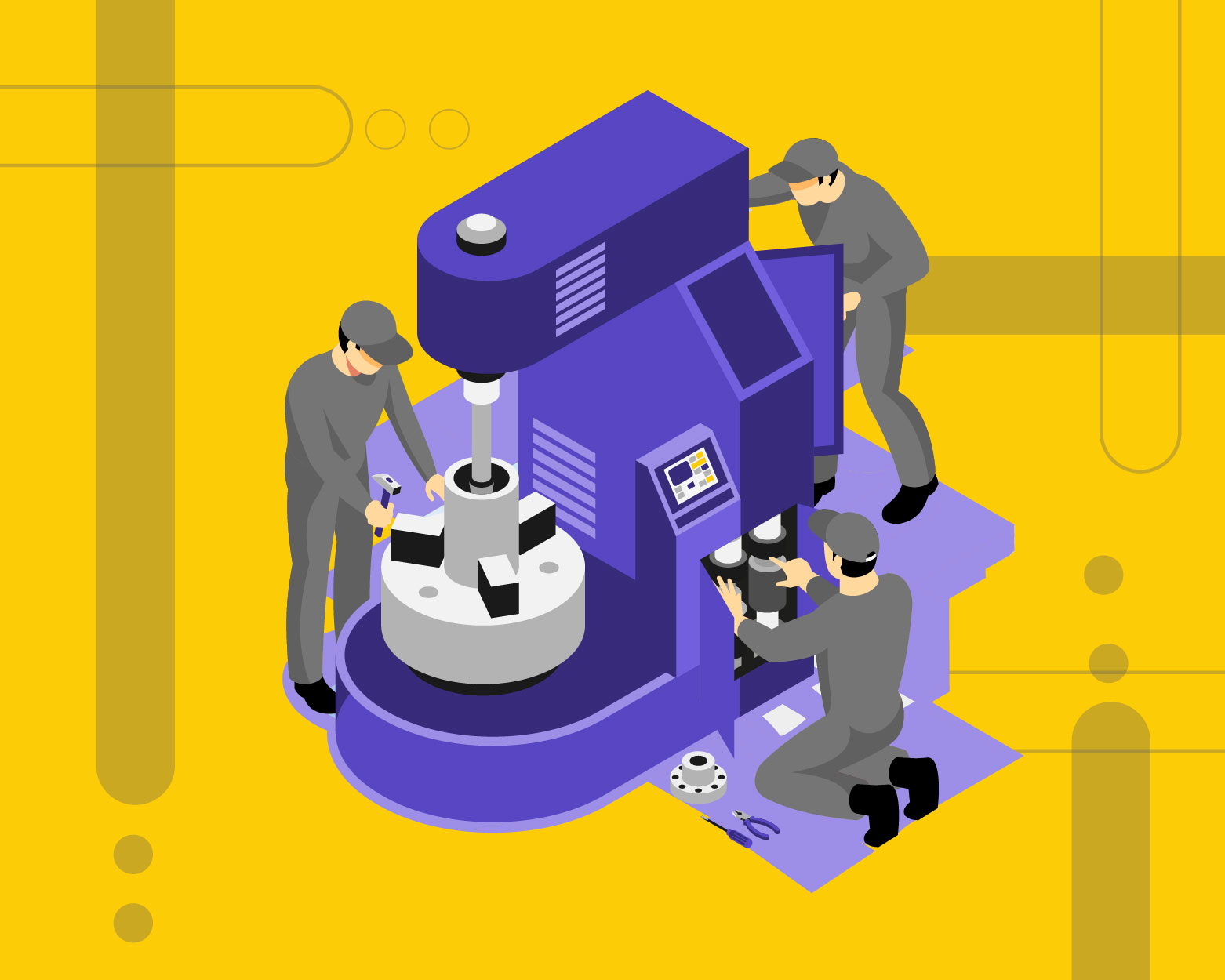 Mecánicos haciendo una reparación e ingresando datos en un software de mantenimiento